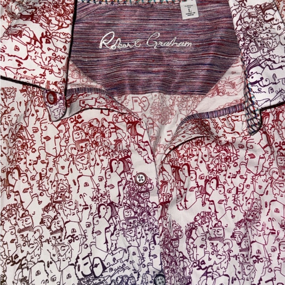 Robert Graham Artistic Red and White Shirt